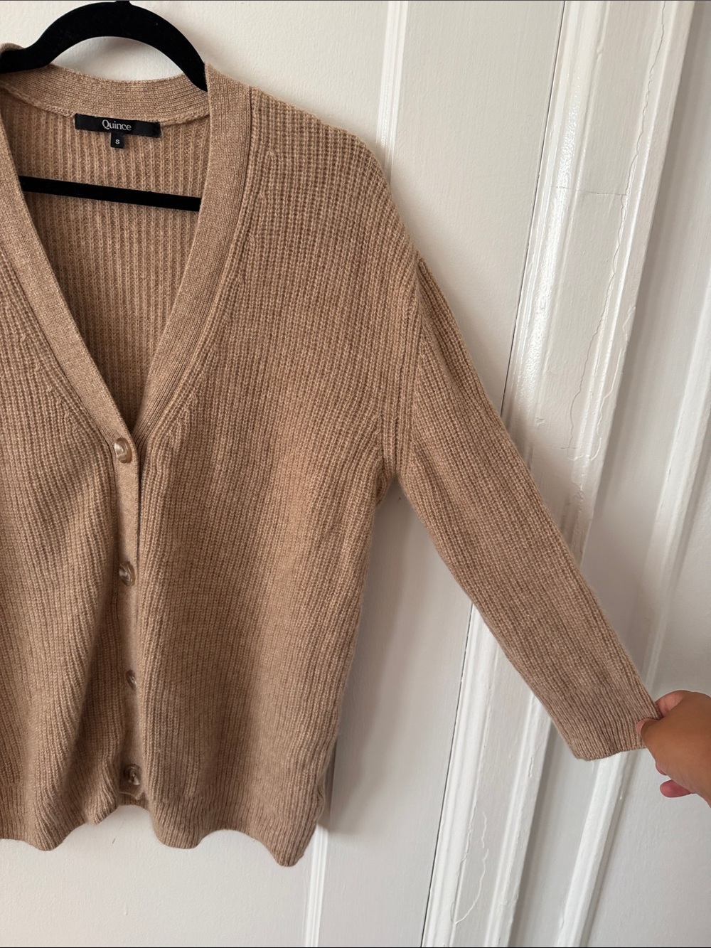 Womens Beige Cashmere Button-Front V-Neck Cardigan Sweater - Picture 4 of 9